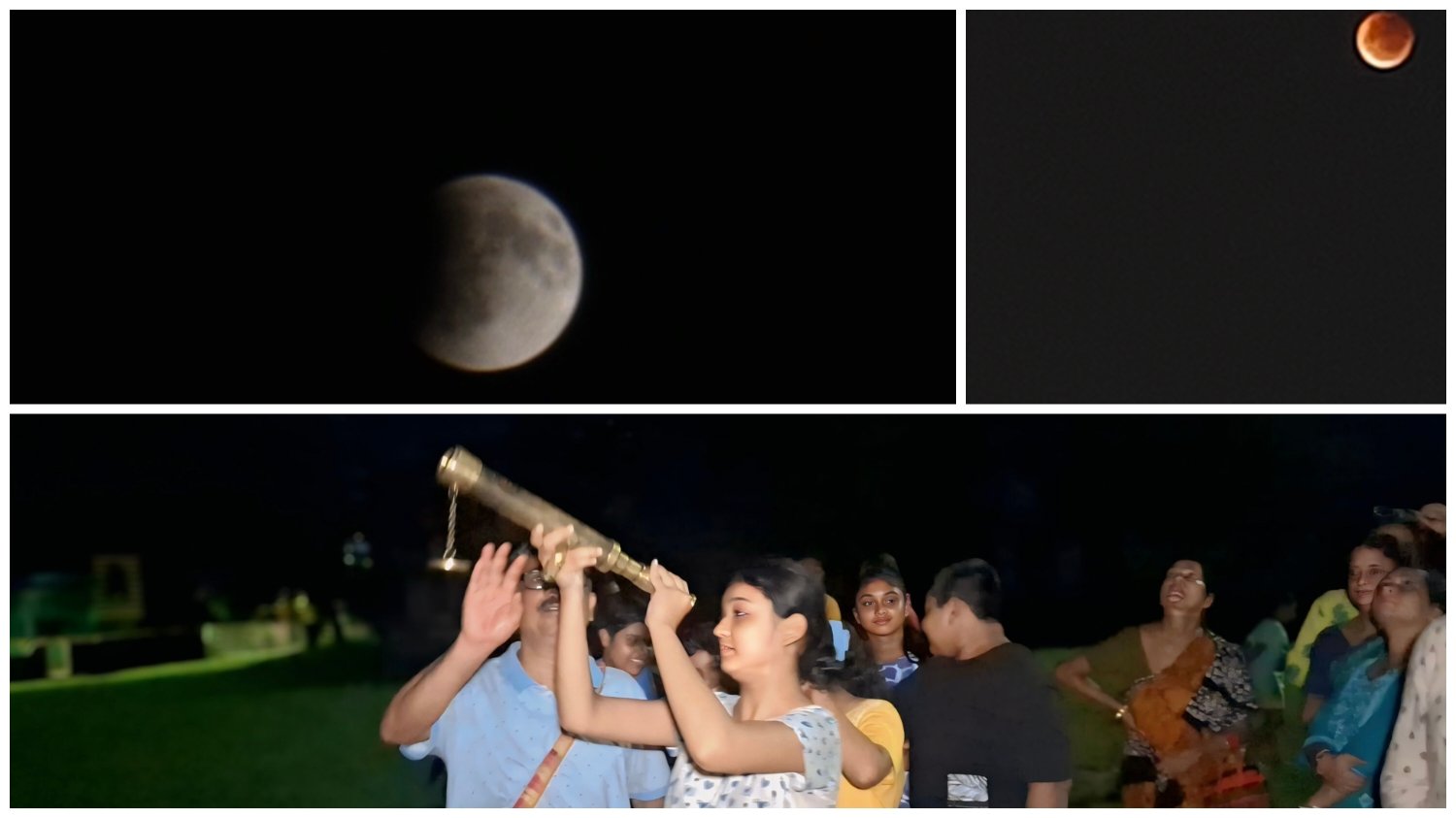 आसनसोल में चंद्र ग्रहण देखते हुए लोग उल्लास के साथ बच्चों और बड़े भी उपस्थित थे